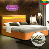 Guļamistabas gulta New York ar LED apgaismojumu + matracis Royal